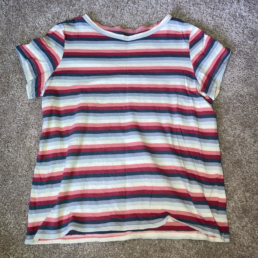 Medium red white and blue striped tee shirt